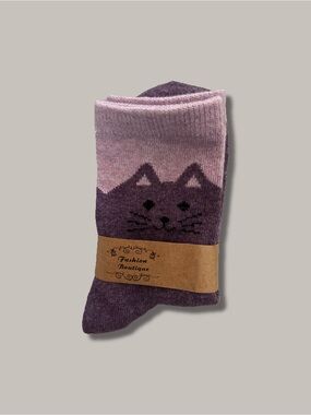 Women's Purple Cat Pattern Socks